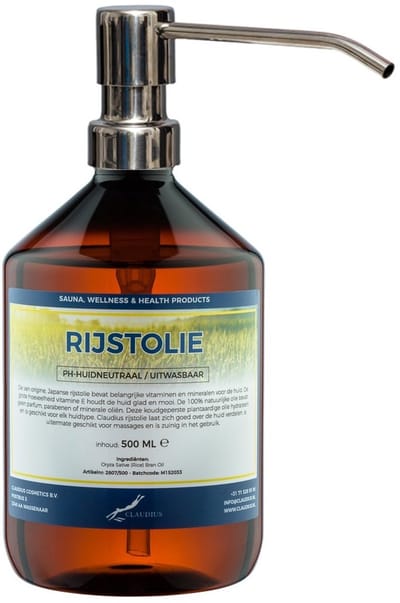 Rijstolie 500 ml met zilveren pomp - 100% natuurlijk - biologisch en koud geperst
