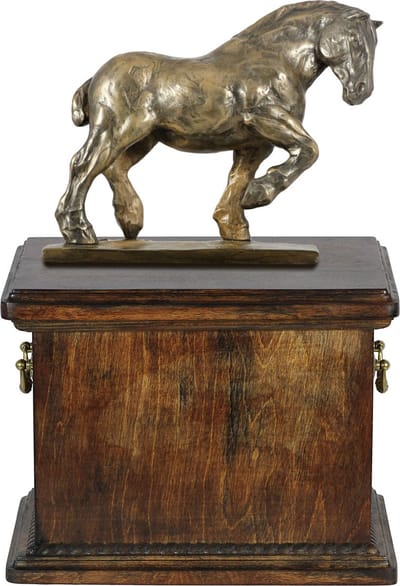 Elegante urn voor paardenas met beeldje van een hond