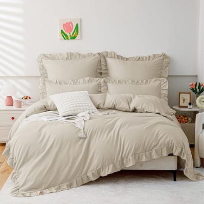Dailygoods- Beddengoed 135 x 200 - Ruches - Microvezel - Oeko-Tex gecertificeerd - Zacht - Kaki - Kussensloop 80 x 80 cm - Dekbedovertrek