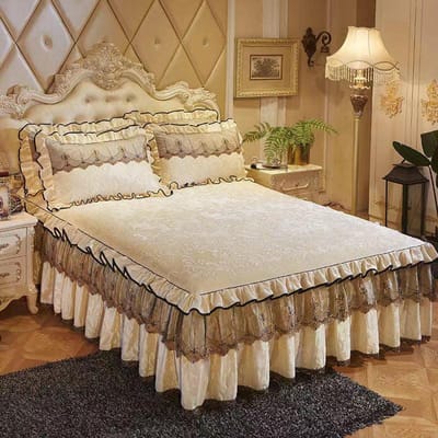 3-delige Set Goede Kwaliteit Embossing Velvet Bedrok 1 st. Romance Elegant Koraalfleece Sprei Inbegrepen 2 st. Kussensloop 3pcs Design 120x200