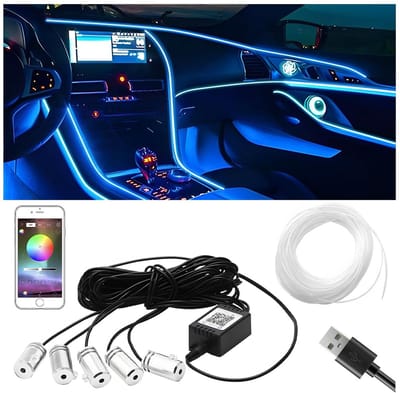 5-in-1 RGB auto LED sfeerverlichting -600 cm glasvezel - app en geluidsgestuurd - 16 miljoen kleuren - universeel voor auto-interieur-USB
