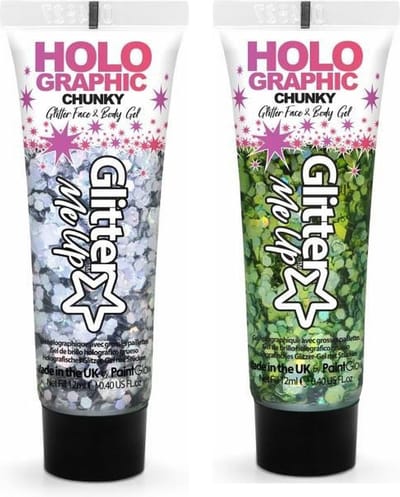 Paintglow Chunky Glittergel voor lichaam en gezicht - 2 tubes - zilver en groen - 12 ml