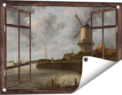 Gards Tuinposter Doorkijk De Molen bij Wijk bij Duurstede - Jacob van Ruisdael - 60x40 cm - Tuindoek - Tuindecoratie - Wanddecoratie buiten - Tuinschilderij