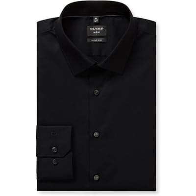 OLYMP No. Six super slim fit overhemd - mouwlengte 7 - zwart - Strijkvriendelijk - Boordmaat: 44 (EU maat: XL)