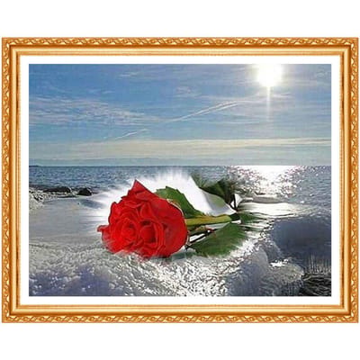 Rode Roos aan Zee Handgemaakte Diamant Schilderen Kruissteek Kits Diamant Borduurpatroon Strass 20X30CM gray