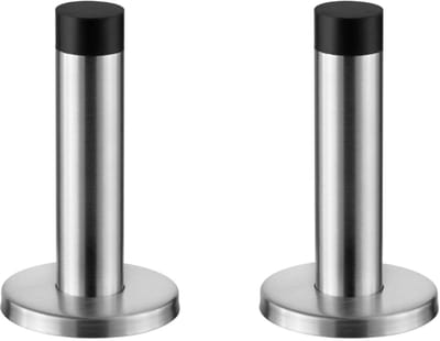 2x Stainless Steel Door Stopper with Rubber Buffer - Door Stoppers for Indoor - Door Stop Wall Protection - Easy to Install Door Stop - Silver