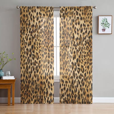 Wilde Dieren Luipaard Transparante Gordijnen voor Woonkamerdecoratie Raamgordijnen voor Keuken Tule Voile Organza Gordijnen W135 x H160cm x1