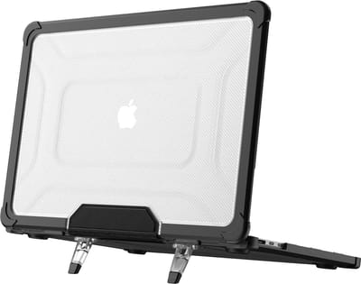 Hoes Geschikt voor Macbook Air 13.6 inch Hoes Zwart shockproof heavy duty hoesje - Macbook Air M2 / M3 2022 2023 2024 / A3113 M3/ A2681 M2 case met Opvouwbare kickstand hoes hardcover