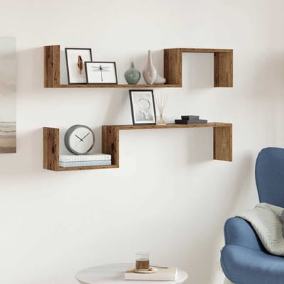 vidaXL - Wandschappen - 2 - st - 100x15x20 - cm - bewerkt - hout - oud - houtkleurig