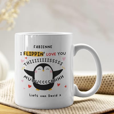 Creasowl® I Flippin Love You Gepersonaliseerde Mok 325 ml – Valentijn Cadeau - Witte Koffiemok met Tekst – Liefdes Cadeau – Keramische Mok