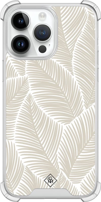 Casimoda® hoesje - Geschikt voor iPhone 14 Pro Max - Palmy Leaves Beige - Shockproof case - Extra sterk - TPU/polycarbonaat - Bruin/beige, Transparant