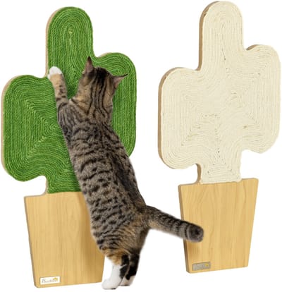 PawHut Kratzmatte Katze, 2er Set Katzenkratzbretter aus Juteseil, Katzen Kratzbrett mit Haken, Kratzwand für Katzen im Kakteen-Design, 30 x 60 cm