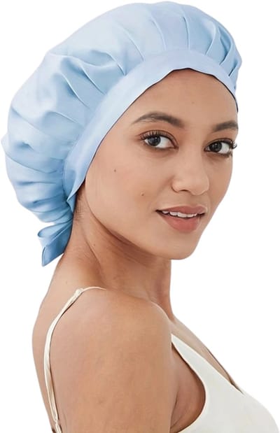 Livano Zijden Slaapmuts - Satijnen Nachtmuts - Silk Bonnet - Sleep Cap - Haarverzorging - Satin - Verstelbaar - Voor Zacht & Stralend Haar - Licht Blauw
