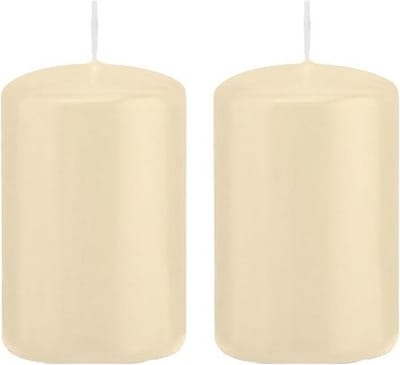 Trend Candles Cilinderkaars/stompkaars - 2x - cremewit - 5 x 8 cm - 18 branduren - met brandvertragende folie