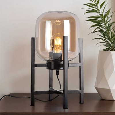 LumenXL - Tafellamp Duuk - Amber glas - Zwart frame - Industrieel