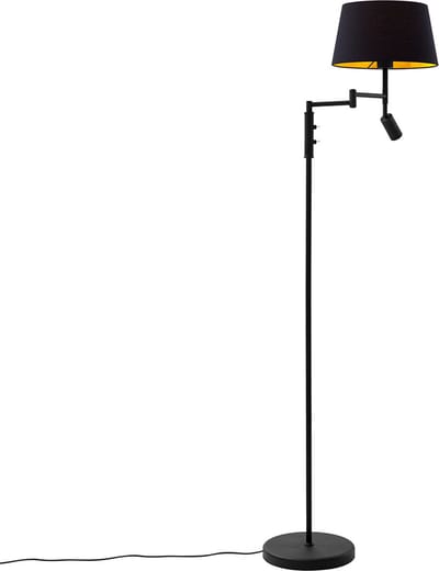 QAZQA ladas - Retro Vloerlamp | Staande Lamp met leeslamp - 1 lichts - H 154 cm - Zwart Goud - Woonkamer | Slaapkamer | Keuken