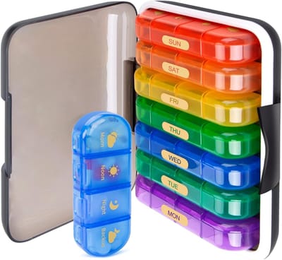 Famanu – Wekelijkse pillenorganizer met 28 vakjes, 4 compartimenten per dag, vochtbestendig en geschikt voor reizen