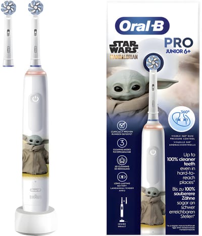 Oral-B Junior Star Wars Mandalorian - Elektrische Tandenborstel voor Kinderen - 3D-technologie - 3 poetsmodi - Druksensor zachte haartjes