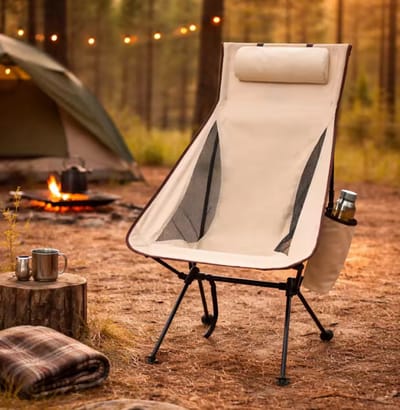 Luxe Opvouwbare Campingstoel met Hoofdsteun - Lichtgewicht & Compact - Ergonomische Rugleuning - Incl. Bekerhouder & Draagtas