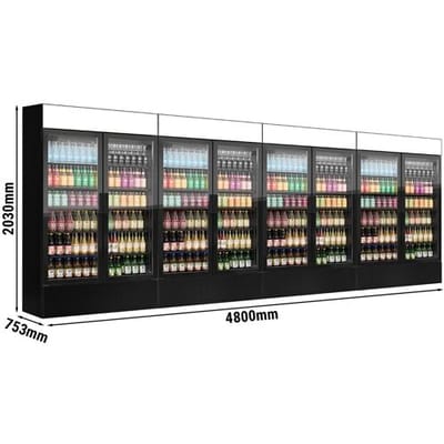GGM Gastro (4 Stück) Getränkekühlschrank - 4800 Liter - rahmenloses Design - mit 8 Glastüren & Werbedisplay Zwart