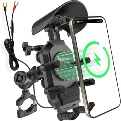 Anti-diefstal Smartphonehouder voor Motor met 15W Qi Draadloze Oplader en 30W USB-C Snellader, IP67 Waterdicht, 360° Rotatie, Geschikt voor iPhone, Android, GPS en Actiecamera