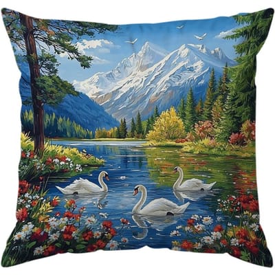 1 stuks Berg Rivier Landschap Kussensloop Vierkant Slaapkamer Kussenhoezen Rits Woon Zacht Huis Comfortabel Decor 45x45cm 45x45cm