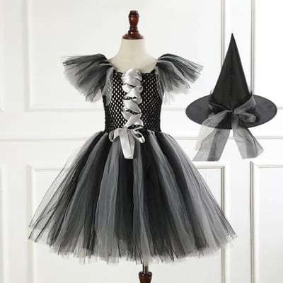 Meisjes Zwart Paars Heksenkostuum Halloween Gaas Kwaadaardige Vampiers Meisjes Jurk Carnaval Feestkleding Voor Kinderen Prom Verkleed 2-3Y gray