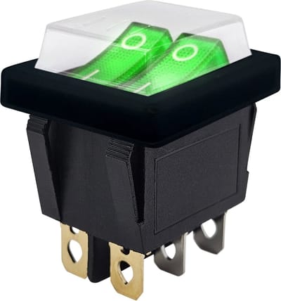 ProRide Dubbele Wipschakelaar ON-OFF KCD6-202 - met Zwart Beschermkapje - 3 Polig - 250V/16A - 30x22mm - Groen met controlelampje