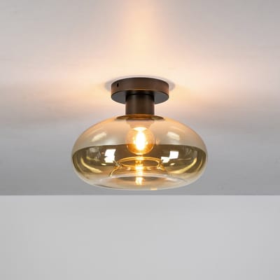 PS-Collection Plafondlamp Soll - Amber Glas & Metaal Brons - plafonniere, plafond lamp, plafondlamp industrieel, plafondlampen