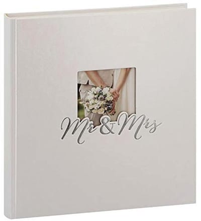 Bruiloftsalbum met 60 witte pagina's, fotoalbum met uitsparing voor afbeelding, herinneringsalbum met zilveren opdruk, 30 x 31 x 4 cm