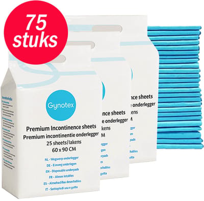 Gynotex – NIEUW: Bamboe - Premium incontinentie bed onderleggers – matrasbeschermers - 60x90 cm - 75 stuks – duurzame keuze