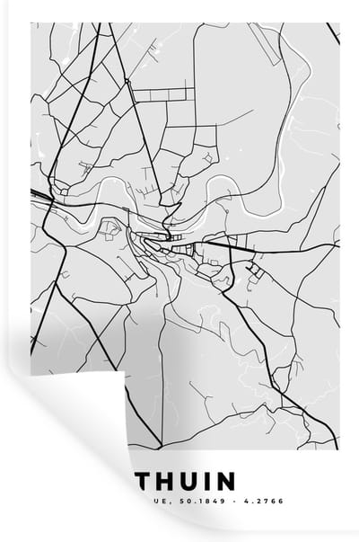 Muurstickers - Sticker Folie - België – Thuin – Stadskaart – Kaart – Zwart Wit – Plattegrond - 20x30 cm - Plakfolie - Muurstickers Kinderkamer - Zelfklevend Behang - Zelfklevend behangpapier - Stickerfolie