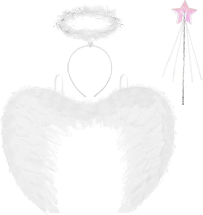 Engel kostuum voor kinderen met vleugels, haarband en accessoires - 4-delige set voor Halloween, carnaval en verjaardagen