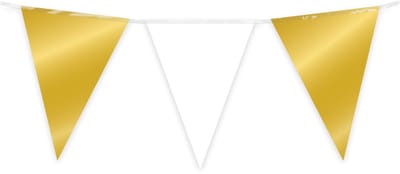 10 meter vlaggenlijn - Goud & Wit - 15 vlaggen - Glimmende folie voor binnen & buiten - 30 cm vlaggen - Herbruikbare slinger
