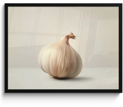 Fotolijst inclusief poster - Posterlijst 70x50 cm - Posters - Knoflook - Natuurlijk - Beige - Foto in lijst - Keuken decoratie muur - Wanddecoratie accessoires - Muurdecoratie - Schilderijen