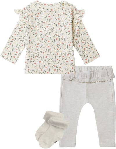 Noppies - Kledingset - 3 delig - Broek Vidalia Oatmeal - Shirt Camden Whitecap Grey- 1 paar sokjes - Maat 68