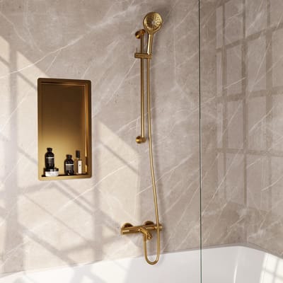 Brauer Gold Carving Opbouw Baddouche Thermostaatkraan - 3 stand - Doucheslang - Glijstang - Handdouche - Goud Geborsteld Pvd