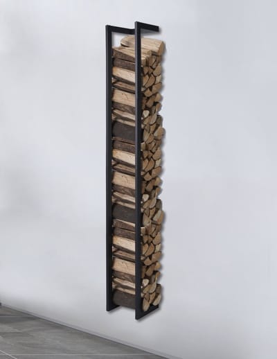 Lendo Online brandhoutrek wandmodel 25x25x196cm + draagtas haardhoutrek houtopslag zwart metaal