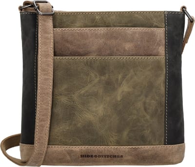 Hide & Stitches Himalaya Schoudertas Dames - Crossbodytas met verstelbare schouderband - Tas van 100% Leder - Olijfgroen