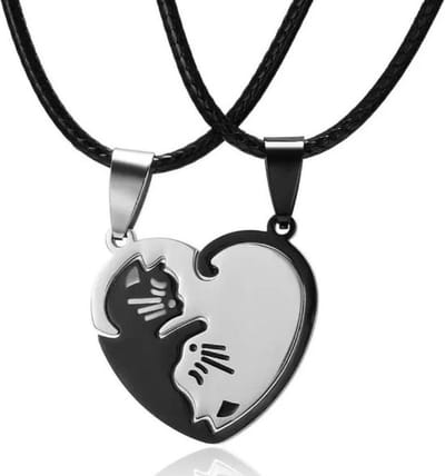 Bixorp Friends BFF Ketting voor 2 met Zwart & Zilverkleurige Poesjes / Katjes Hartje - Vriendschapsketting Meisjes - Best Friends Ketting Vriendschap Cadeau voor Twee