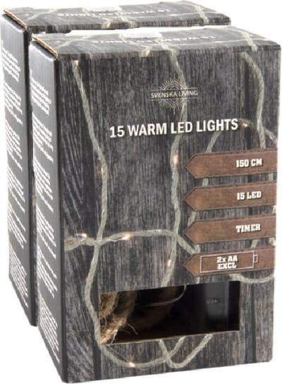 Svenska Living touwverlichting - 2x - met 15 micro leds - batterij- 150 cm