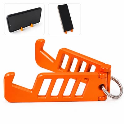 Compact Opvouwbare Telefoonhouder Sleutelhanger – Verstelbare Smartphone Standaard Geschikt voor iPhone, Samsung en Android – Oranje