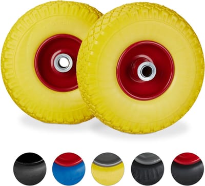4x steekwagenwiel geel-rood - volrubber - reservewiel - 100 kg - stalen velg
