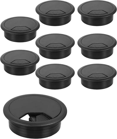 9-delige kabeldoorvoer set voor bureau, 50mm ronde kabeldoorvoeren, zwart kunststof, ideaal voor kantoor en werkplekken