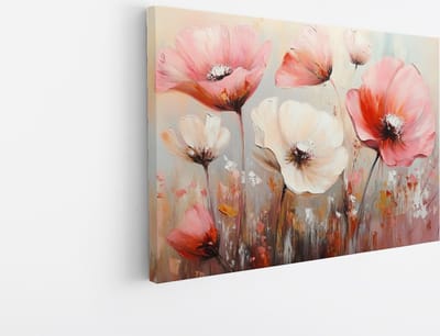 Saammp Canvas Schilderij - Wit Roze Gekleurde Bloemen - Natuur - Abstract - 45x30 - Foto op canvas - Wanddecoratie - Muurdecoratie Woonkamer - Kantoor Decoratie