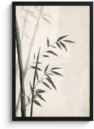 Poster in lijst - Fotolijst 40x60 cm - Posters - Japandi - Bamboe - Beige - Posterlijst zwart - Decoratie - Wanddecoratie woonkamer - Muurdecoratie slaapkamer