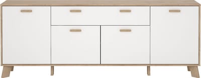 CALICOSY - Dressoir met 4 deuren, 1 lade eikendecor en wit B195,7 cm – STORM