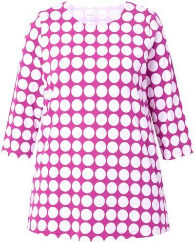 Ulla Popken - Dames - Shirt stippen A-lijn ronde hals 3/4-mouwen Pima-katoen - Magenta - Maat 42+