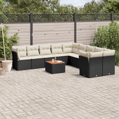 vidaXL - 11-delige - Loungeset - met - kussens - poly - rattan - zwart