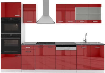 Vicco R-Line Complete keukeneenheid – 300 cm met hoge kast, WB Antraciet Rood hoogglans/wit